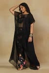 Buy_Mamicha_Black California Satin Printed Blossom Bead Embroidered Sheer Cape With Pant Set _at_Aza_Fashions