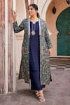 Buy_Mamicha_Blue Italian Crepe Embroidered Floral Shrug Open Print With Kurta Set _at_Aza_Fashions