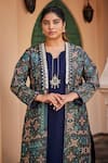 Mamicha_Blue Italian Crepe Embroidered Floral Shrug Open Print With Kurta Set _Online_at_Aza_Fashions