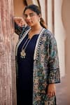 Buy_Mamicha_Blue Italian Crepe Embroidered Floral Shrug Open Print With Kurta Set _Online_at_Aza_Fashions