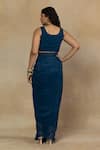 Shop_Mamicha_Blue Flat Shimmer Chiffon Embroidered Neck Crop Top And Draped Skirt Co-ord Set _at_Aza_Fashions