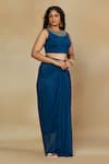 Buy_Mamicha_Blue Flat Shimmer Chiffon Embroidered Neck Crop Top And Draped Skirt Co-ord Set _Online_at_Aza_Fashions