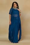 Buy_Mamicha_Blue Flat Shimmer Chiffon Embroidered Mirror Cape And Asymmetric With Skirt Set _at_Aza_Fashions