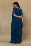 Shop_Mamicha_Blue Flat Shimmer Chiffon Embroidered Mirror Cape And Asymmetric With Skirt Set _at_Aza_Fashions