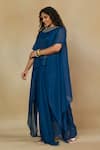 Shop_Mamicha_Blue Flat Shimmer Chiffon Embroidered Mirror Cape And Asymmetric With Skirt Set _Online_at_Aza_Fashions