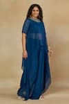 Mamicha_Blue Flat Shimmer Chiffon Embroidered Mirror Cape And Asymmetric With Skirt Set _at_Aza_Fashions