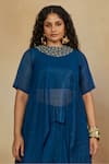 Buy_Mamicha_Blue Flat Shimmer Chiffon Embroidered Mirror Cape And Asymmetric With Skirt Set 