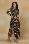 Buy_Mamicha_Black California Satin Printed Floral Cowl Neck Asymmetric Dress _Online_at_Aza_Fashions