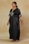 Mamicha_Black Space Satin Embroidered Mirror V Neck Kaftan Dress _Online_at_Aza_Fashions