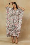 Shop_Mamicha_Ivory Amira Modal Printed Floral V Neck Kaftan Dress 