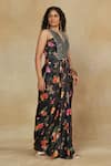 Buy_Mamicha_Black California Satin Embroidered Floral Notched Round Mirror Front Maxi Dress _Online_at_Aza_Fashions