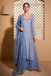 Buy_Muditaa By Urmila_Blue Georgette Hand Embroidery Floral Square Adakara Kurta Sharara Set _at_Aza_Fashions