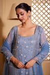 Muditaa By Urmila_Blue Georgette Hand Embroidery Floral Square Adakara Kurta Sharara Set _Online_at_Aza_Fashions