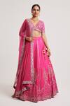 Buy_Muditaa By Urmila_Pink Dupion Hand Embroidery Mirror Plunge V Neck Bhargvi Lehenga Set _at_Aza_Fashions