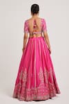 Shop_Muditaa By Urmila_Pink Dupion Hand Embroidery Mirror Plunge V Neck Bhargvi Lehenga Set _at_Aza_Fashions