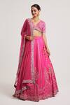 Muditaa By Urmila_Pink Dupion Hand Embroidery Mirror Plunge V Neck Bhargvi Lehenga Set _Online_at_Aza_Fashions