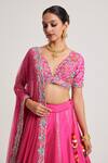 Buy_Muditaa By Urmila_Pink Dupion Hand Embroidery Mirror Plunge V Neck Bhargvi Lehenga Set _Online_at_Aza_Fashions