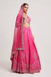 Muditaa By Urmila_Pink Dupion Hand Embroidery Mirror Plunge V Neck Bhargvi Lehenga Set _at_Aza_Fashions