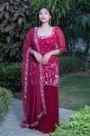 Buy_Muditaa By Urmila_Magenta Georgette Hand Embroidery Botanical Scoop Ezrine Kurta Gharara Set _at_Aza_Fashions