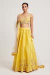 Muditaa By Urmila_Yellow Dupion Hand Embroidery Pearl Round Ghazal Lehenga Set _Online_at_Aza_Fashions