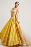 Buy_Muditaa By Urmila_Yellow Dupion Hand Embroidery Pearl Round Ghazal Lehenga Set _Online_at_Aza_Fashions