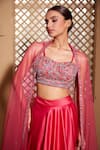 Buy_Muditaa By Urmila_Pink Italian Satin Hand Embroidery Thread Sweetheart Gul Blouse Lehenga Set _Online_at_Aza_Fashions