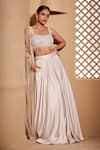 Buy_Muditaa By Urmila_Grey Italian Satin Hand Embroidery Tassel Plunge Hansika Blouse Lehenga Set _at_Aza_Fashions