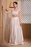 Buy_Muditaa By Urmila_Grey Italian Satin Hand Embroidery Tassel Plunge Hansika Blouse Lehenga Set _Online_at_Aza_Fashions