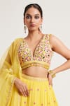 Muditaa By Urmila_Yellow Lehenga Georgette Hand Embroidery Tassel Plunge V Neck Hanika Set _Online_at_Aza_Fashions