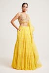 Buy_Muditaa By Urmila_Yellow Lehenga Georgette Hand Embroidery Tassel Plunge V Neck Hanika Set 