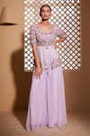 Buy_Muditaa By Urmila_Purple Sharara Organza Hand Embroidery Scallop Ishtar Peplum Kurta With _at_Aza_Fashions