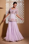 Muditaa By Urmila_Purple Sharara Organza Hand Embroidery Scallop Ishtar Peplum Kurta With _Online_at_Aza_Fashions