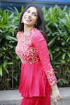 Buy_Muditaa By Urmila_Red Georgette Hand Embroidery Floral Round Meher Peplum Kurta With Sharara 