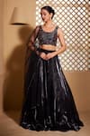 Buy_Muditaa By Urmila_Black Italian Organza Hand Embroidery Thread Round Qaynat Blouse Lehenga Set _at_Aza_Fashions