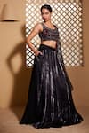 Buy_Muditaa By Urmila_Black Italian Organza Hand Embroidery Thread Round Qaynat Blouse Lehenga Set _Online_at_Aza_Fashions