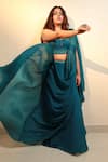 Muditaa By Urmila_Green Italian Crush Organza Hand Embroidery Raine Blouse With Pre-draped Saree _Online_at_Aza_Fashions