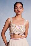 Buy_Muditaa By Urmila_Off White Organza Hand Embroidery Shell Tassel Shankha Blouse With Lehenga _Online_at_Aza_Fashions