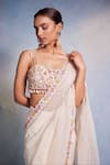 Muditaa By Urmila_Off White Organza Hand Embroidery Floral Shankha Blouse With Pre-draped Saree _Online_at_Aza_Fashions