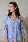 Buy_ROZA_Purple Linen Printed Floral V-neck Amelia Kurta With Pant _Online_at_Aza_Fashions