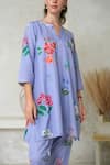 Shop_ROZA_Purple Linen Printed Floral V-neck Amelia Kurta With Pant 