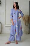 Buy_ROZA_Purple Linen Printed Floral V-neck Amelia Kurta With Pant _Online