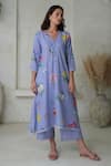 Shop_ROZA_Purple Linen Printed Floral V-neck Amelia Kurta With Pant _Online