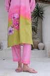 Shop_ROZA_Multi Color Linen Printed Floral Mandarin Orion Kurta With Pant _Online_at_Aza_Fashions