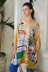 Buy_ROZA_Multi Color Linen Printed High-tea V-neck High Tea Tunic With Pant _Online_at_Aza_Fashions