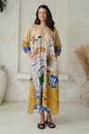 Buy_ROZA_Multi Color Linen Printed High-tea Mandarin High Tea Dress _at_Aza_Fashions