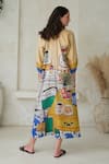 Shop_ROZA_Multi Color Linen Printed High-tea Mandarin High Tea Dress _at_Aza_Fashions