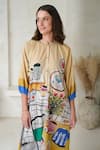 ROZA_Multi Color Linen Printed High-tea Mandarin High Tea Dress _Online_at_Aza_Fashions