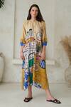 Shop_ROZA_Multi Color Linen Printed High-tea Mandarin High Tea Dress _Online_at_Aza_Fashions