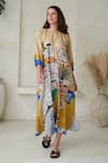 ROZA_Multi Color Linen Printed High-tea Mandarin High Tea Dress _at_Aza_Fashions