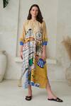 Buy_ROZA_Multi Color Linen Printed High-tea Mandarin High Tea Dress 